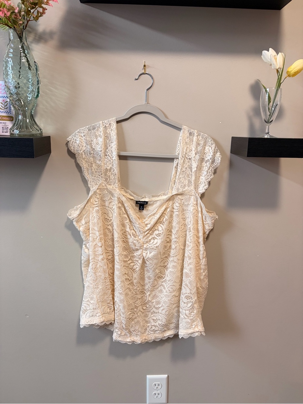 torrid Cream Lace Flutter Sleeve Top